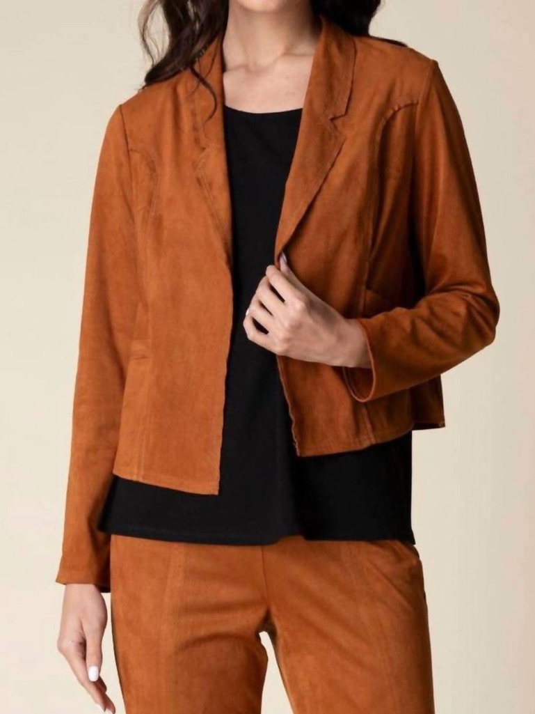 Nwt Habitat Faux Suede Seamed Jacket Ginger Brown Open Front
